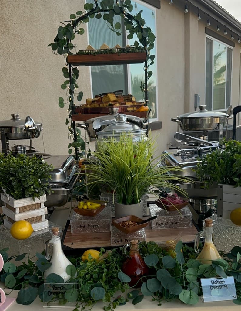 Elegant outdoor buffet setup for a Moreno Valley event